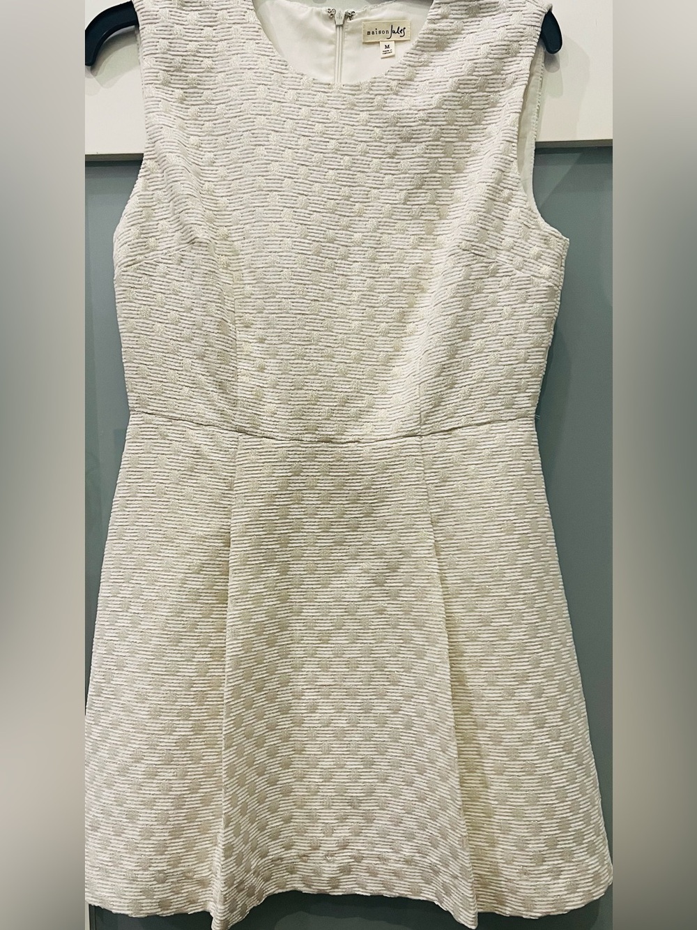 Maison Jules Ivory Dress Metallic Polka Dot Sleeveless Fit Flare Size M